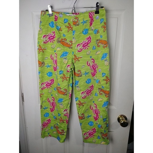 Eric Casual Seascape Loud Colored Flat Capri Cropped Pants. Size 10 - Picture 1 of 12